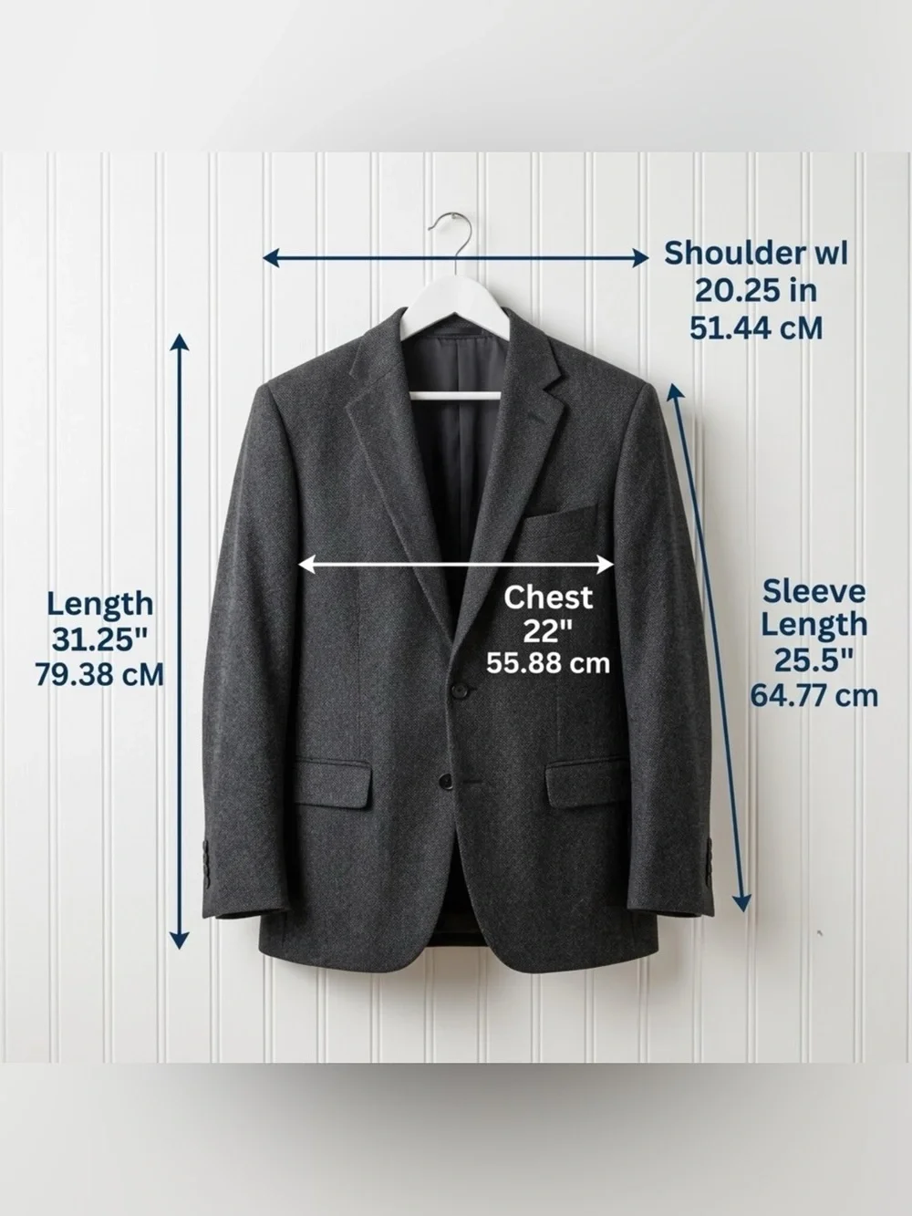 Men's Charcoal Gray Two-Button Wool-Blend Blazer (Designer Made)